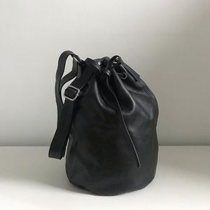 black leather soft bucket bag